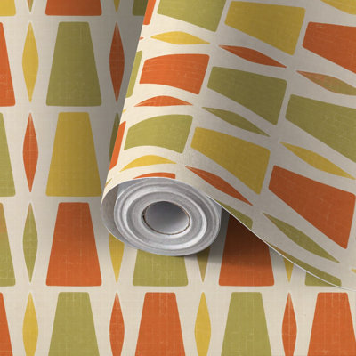 Peel and Stick Wallpaper Contact Paper Mid Century Modern Geometric Orange Green Yellow Shapes Self Adhesive and Removable 24in x 118in(60x300cm)
