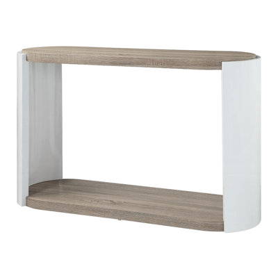 Modern Oval Table With High Gloss Finish And Bottom Shelf Storage Chic 2-Tone Function