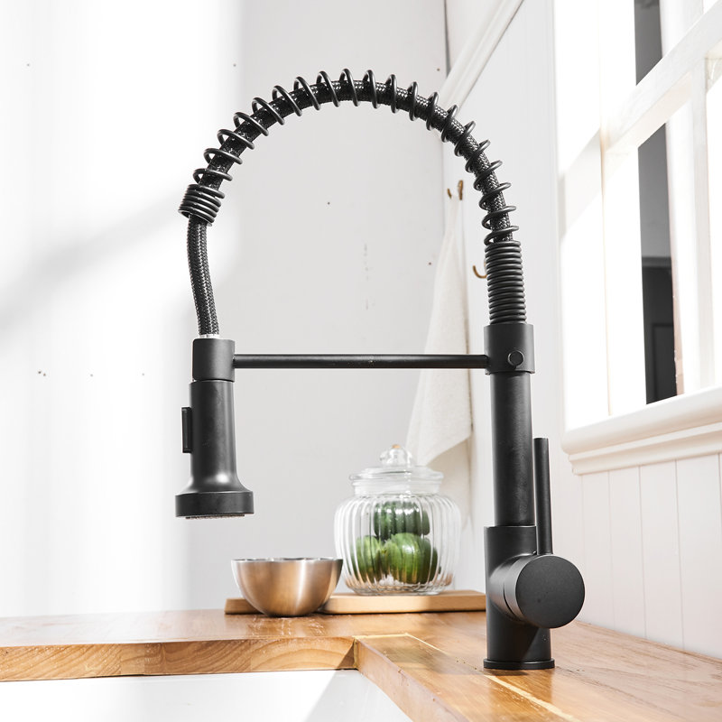 Robinet de cuisine noir avec bec rétractable - construction, résistance à la corrosion, paramètres de jet et de pulvérisation