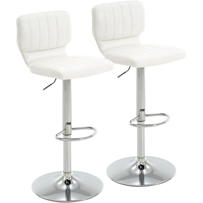 Ensemble de 2 tabourets de bar réglables, tabourets de bar pivotants en cuir pu avec dossier, hauteur de comptoir sans accoudoir Airlift