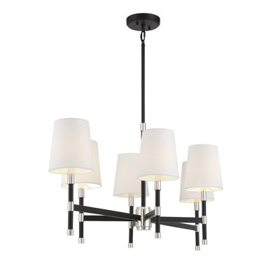Lustre linéaire à 6 lumières Timiki en noir mat avec accents laiton chaleureux