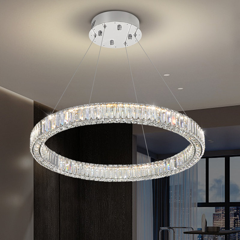 Modern Led Ring Crystal Chandelier Adjustable Dimming LED Ceiling Light, Dia 23.6", 1