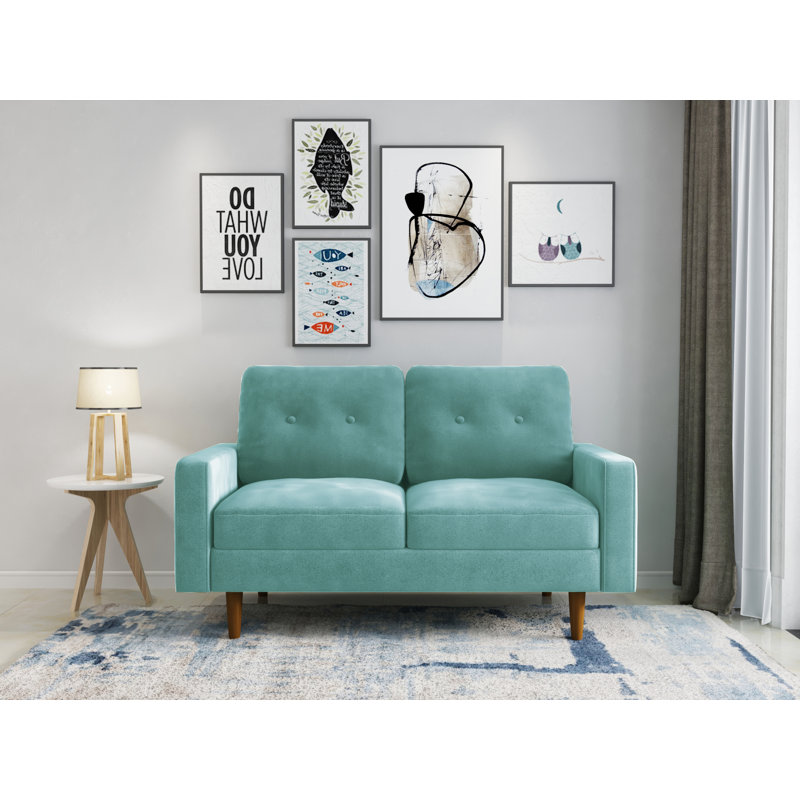 Causeuse 58 po, Velours turquoise / turquoise