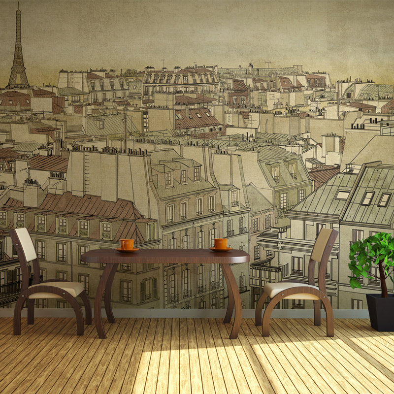 Afterglow Over Paris Wallpaper Mural, Beige, 300 cm x 231 cm