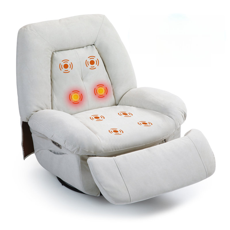 Swivel Rocker Recliner Chair Set Of 2, 360° Swivel Recliner With Heat And Massage, Rocker Recliner Nursery Glider Chair With Side Pockets For Living Room (white, Fabric)
