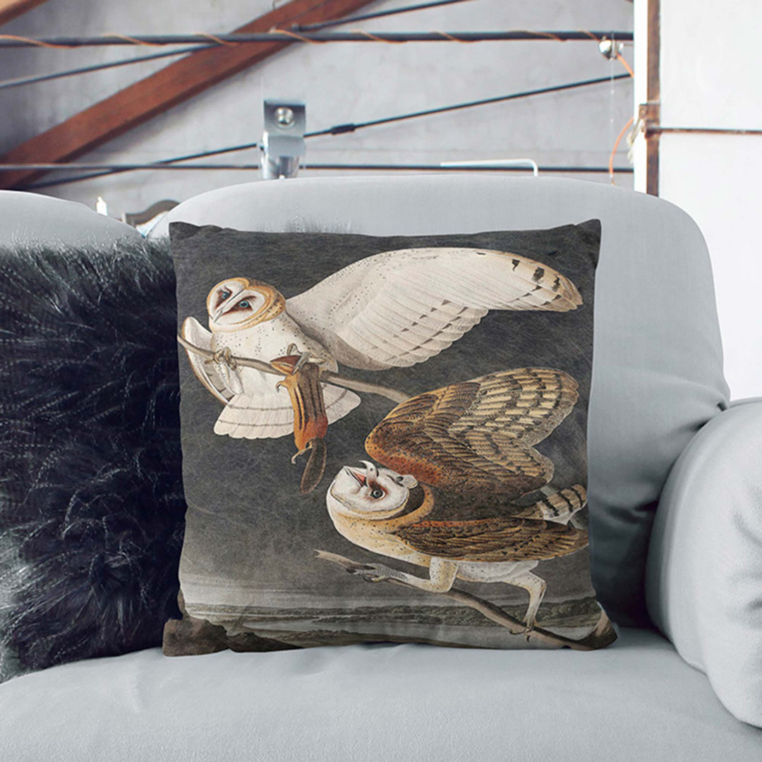 Barn Owls by John James Audubon Cushion with Filling