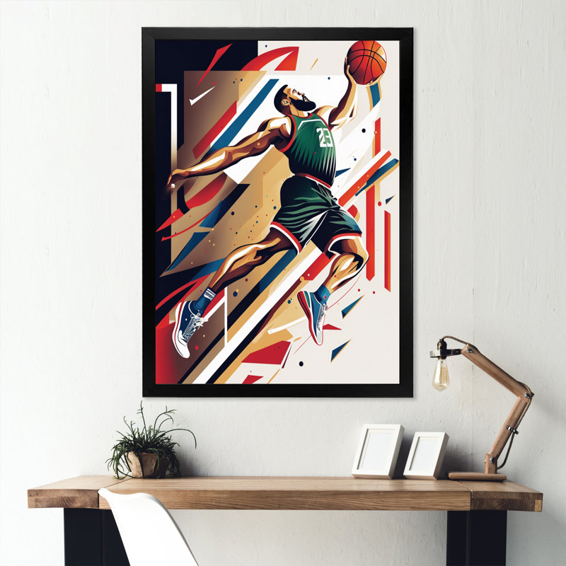 Basketball Slam Dunk, reproduction d'art sur toile, Cadre noir, H 20 po x l 12 po x P 1 po