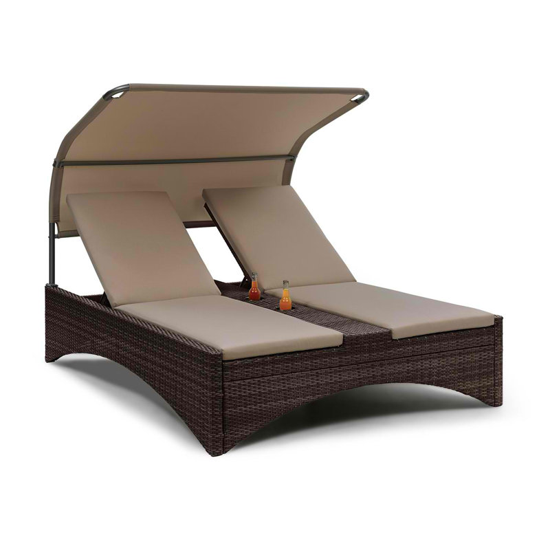 Eremitage 200cm Long Reclining Double Chaise with Cushions, Brown/Beige