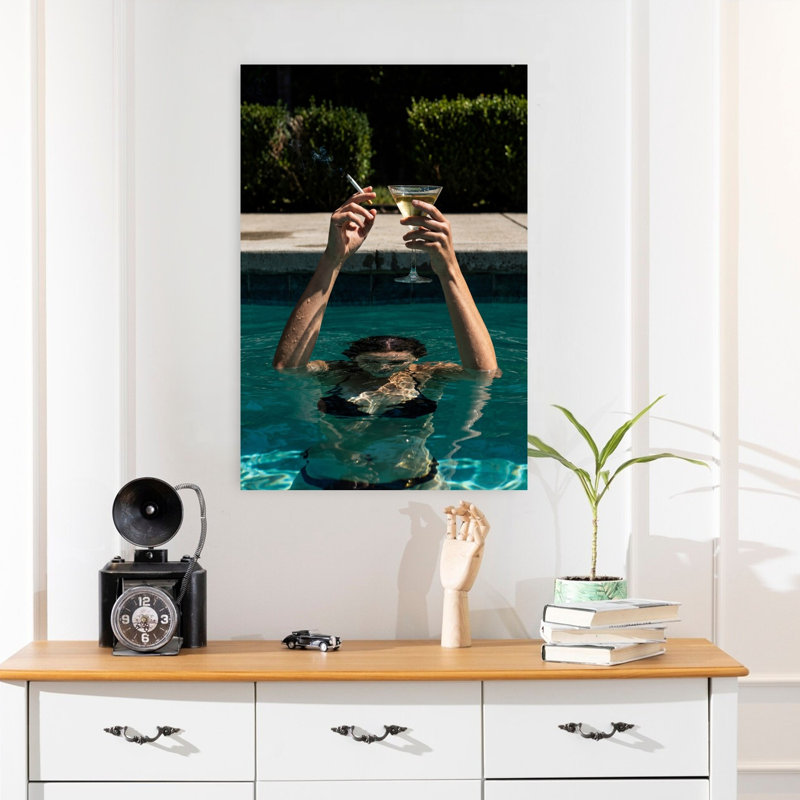 Fête dans la piscine, art mural contemporain abstrait d'été, H 24 po x l 16 po