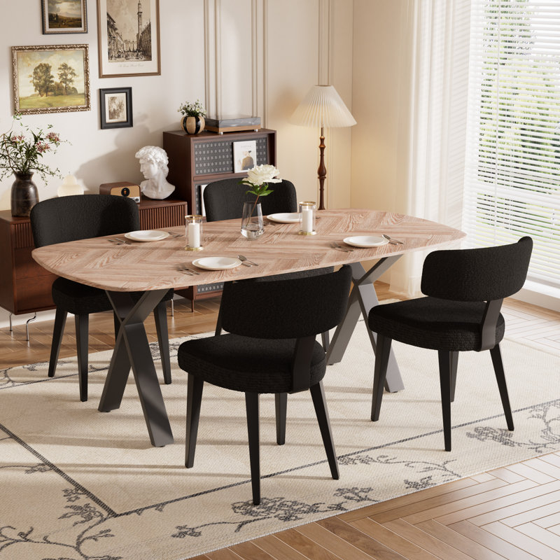 71in Rectangle MDF Pedestal Dining Set, 5 Pieces: Table, 4 Chairs