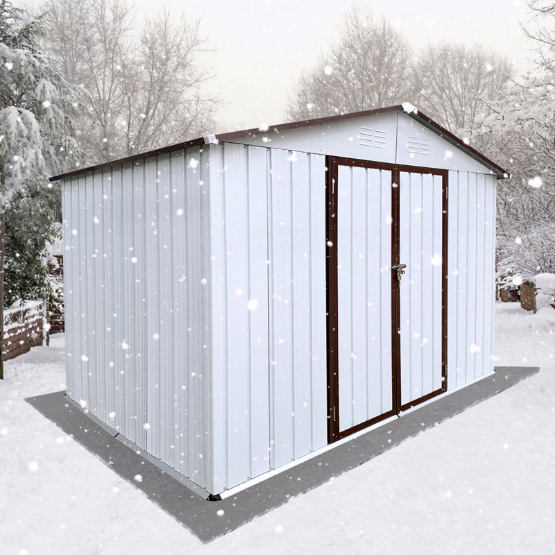 Metal Garden Sheds 8Ftx10ft Outdoor Storage Sheds, White/Brown, 75.2" H x 102.4" W x 123.2" D