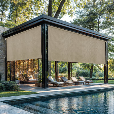  Écran solaire rétractable imperméable 90% UV Block Block, tissu PEHD sans fil pour patio, jardin, fenêtres, l 72 po x H 96 po, sésame.