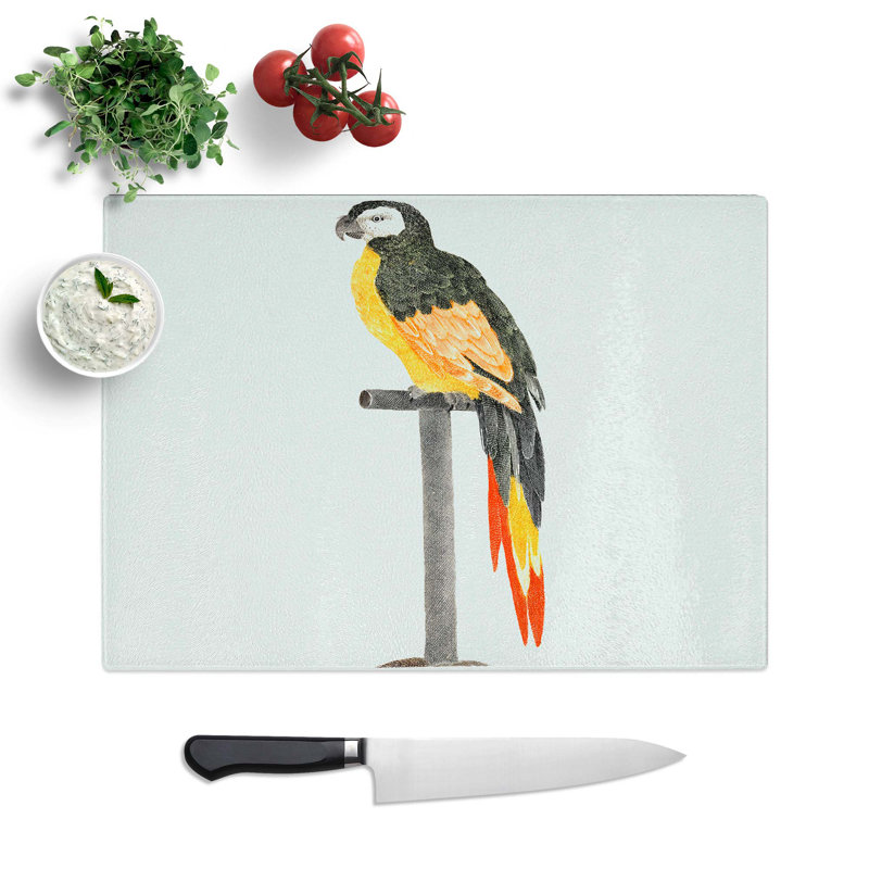 Tempered Glass a Perched Parrot Chopping Board, 28.5 cm W x 20 cm L