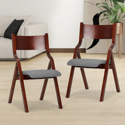 Upholstered Folding Chairs, Foldable Wooden Dining Chairs With Padded Seat For Kitchen Office Party