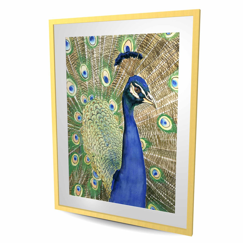 Plumes de paon, reproduction matte encadrée pour la décoration intérieure, H 48 po x l 36 po, Doré