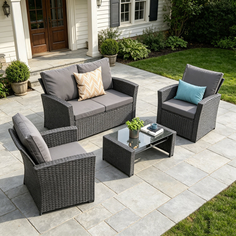 4  Person Patio Conversation Set With Cushions, Gray