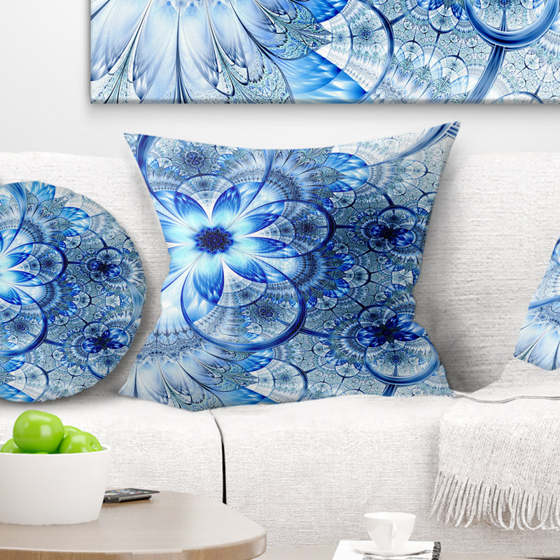 Motif de fleurs bleu foncé - coussin à imprimé floral, 16 po x 1 po, Coussin décoratif
