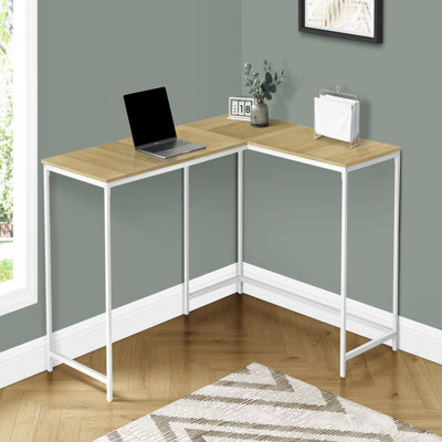 Bureau d'ordinateur, bureau personnel, coin, L 58 po, forme en L, travail, ordinateur portable, stratifié naturel, métal blanc, contemporain, moderne