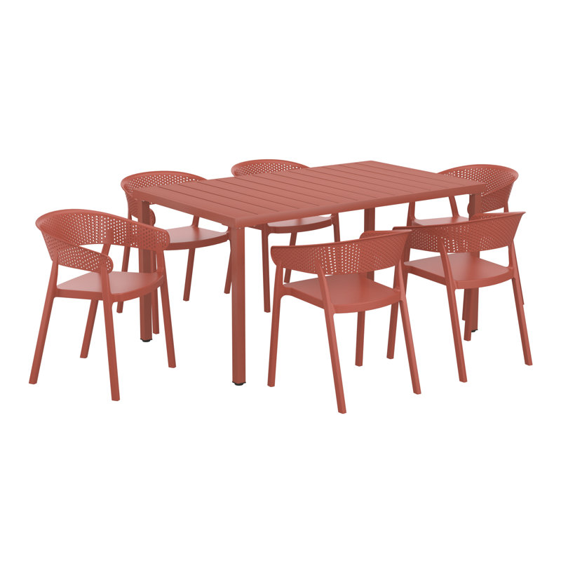 Ensemble de salle à manger rectangulaire pour 6 personnes, Rouge