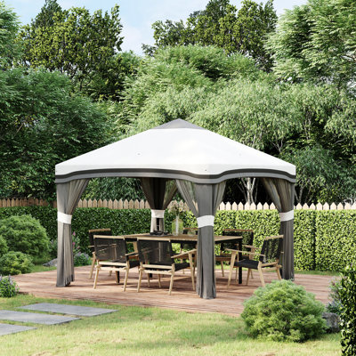 Tente de pavillon pour l'extérieur Pop Up, 10 pi x 10 pi, avec filet, hauteur réglable, sac à roulettes et 4 sacs de sable, toile grise