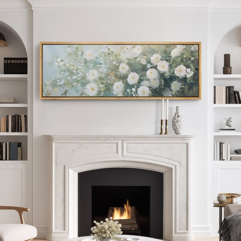 Œuvre printanière de fleurs blanches, photos murales botaniques florales vertes, impression numérique sur toile giclée sur toile