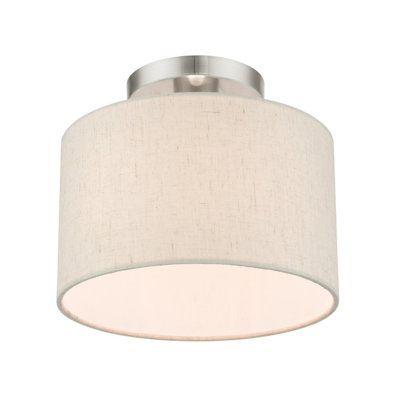 Brushed Nickel Drum Shade Semi Flush Mount Light