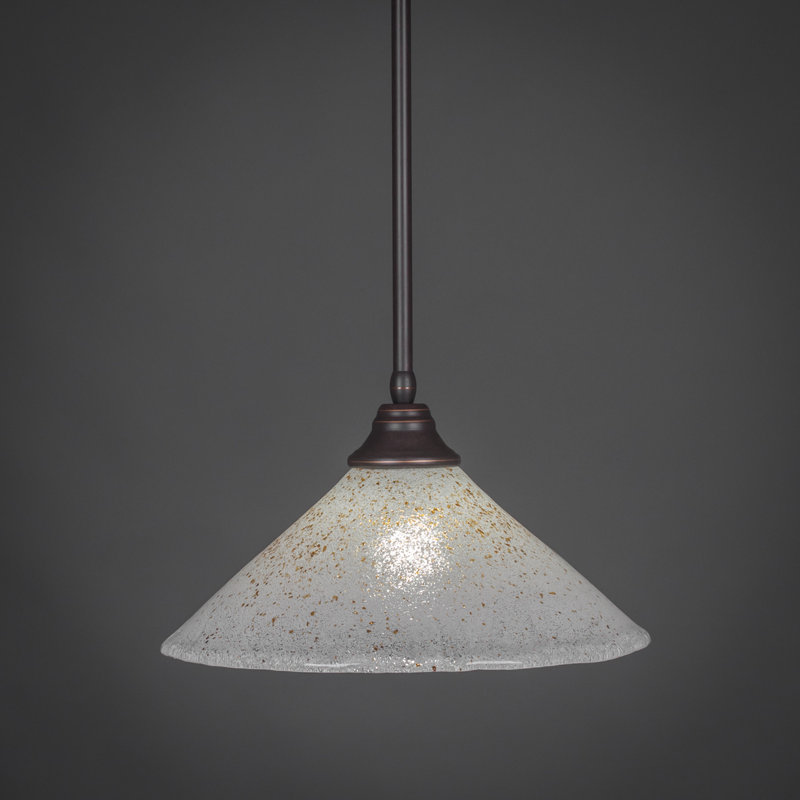 Stem Hung Pendant With Glass, Chrome, 16", Gold Ice Glass
