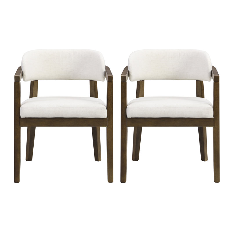 Drake Rubberwood Upholstered Dining Chairs, Beige Cushion/Walnut Frame
