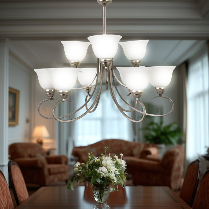 Lustre classique/traditionnel 9 lumières ombrée Canaday, Nickel satiné