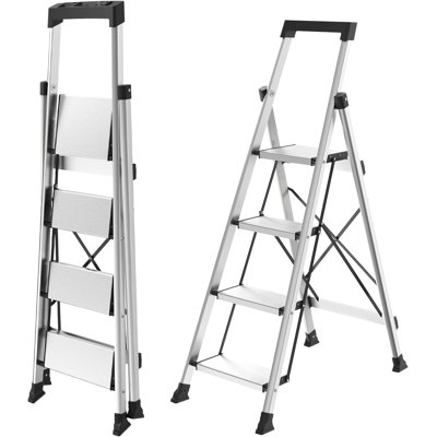 Aluminum 4 Step Ladder, Lightweight Ladders for Home with Tool Tray, Anti-Slip Folding Step Stool for Adults, Strudy Portable 330LBS Safety for House Outdoor Work
