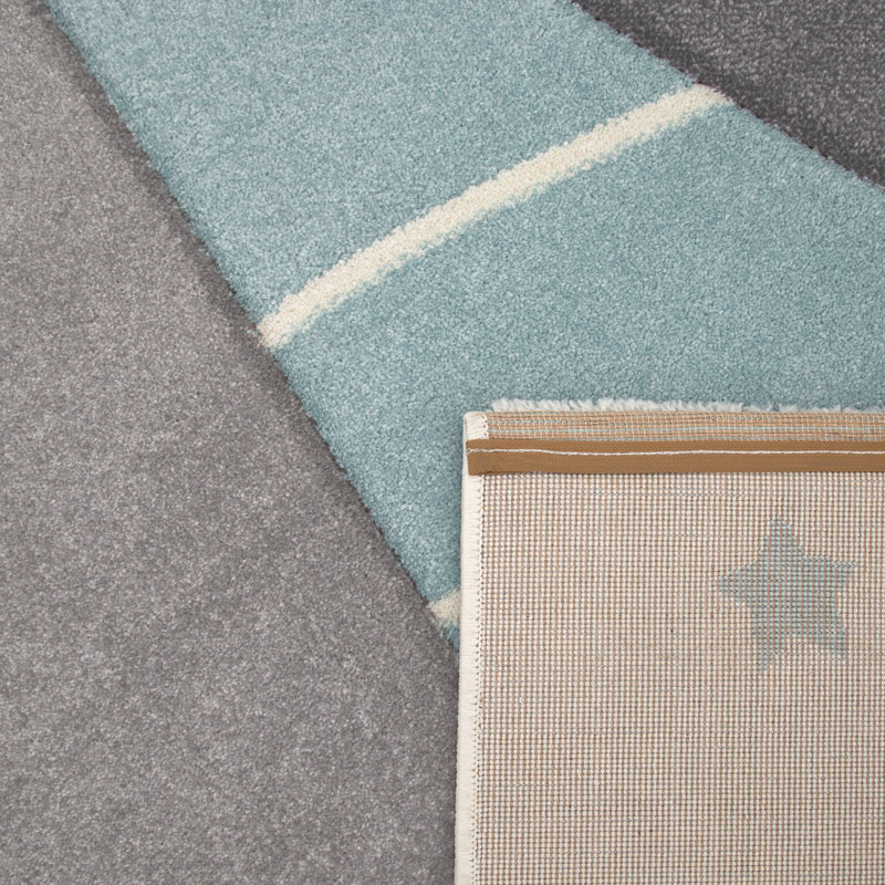 Kobbe Kids Nursery Mountain Moon Stars Hardwearing Power Loom Cream/Blue/Black Rug, Rectangle 140 x 200cm