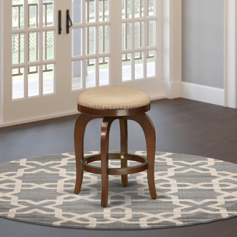 Bedford Counter Stool - Round Shape Mocha PU Leather Upholstered Backless Chairs set of 1, Mahogany