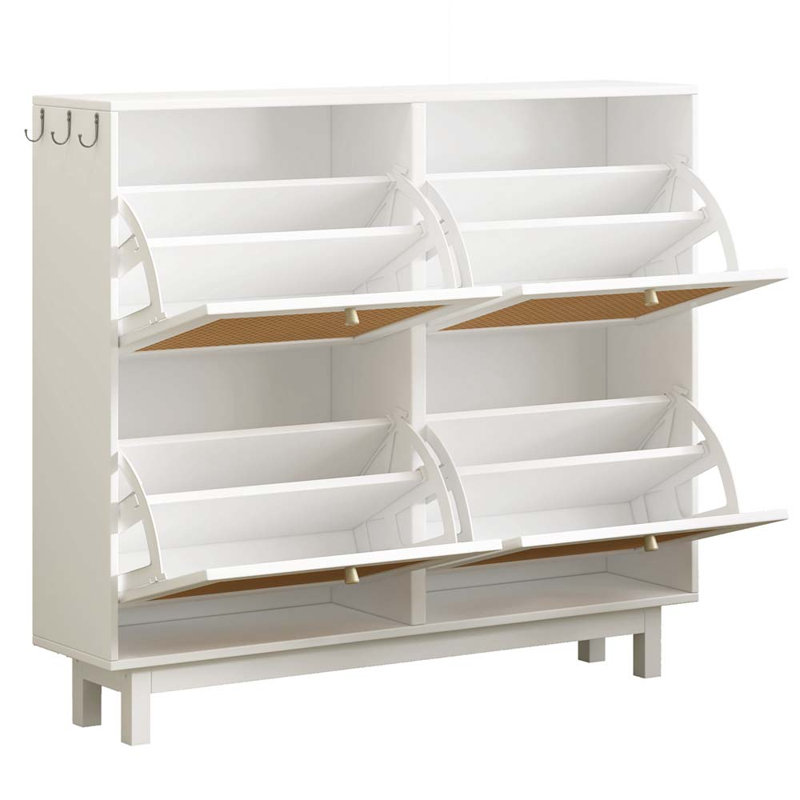 Armoire à chaussures Highworth Rattan Boho, Blanc