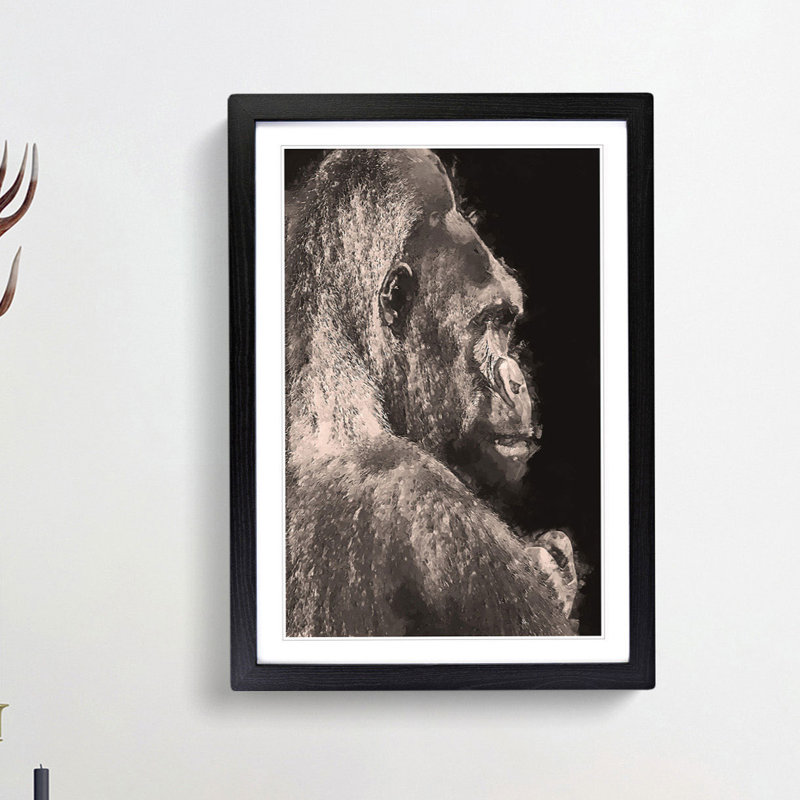 Silverback Gorilla in Abstract - Picture Frame Graphic Art Print, Black, 76cm H x 50cm W x 2cm D