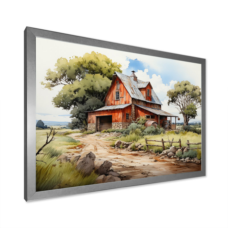 Paysage de ferme II - impression, Cadre simple argenté, H 24 po x l 32 po x P 1 po