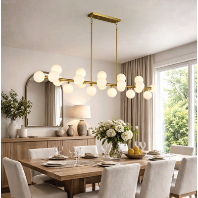Table de salle à manger à suspendre linéaire 22,6 po à 22 lumières de style campagnard moderne - doré