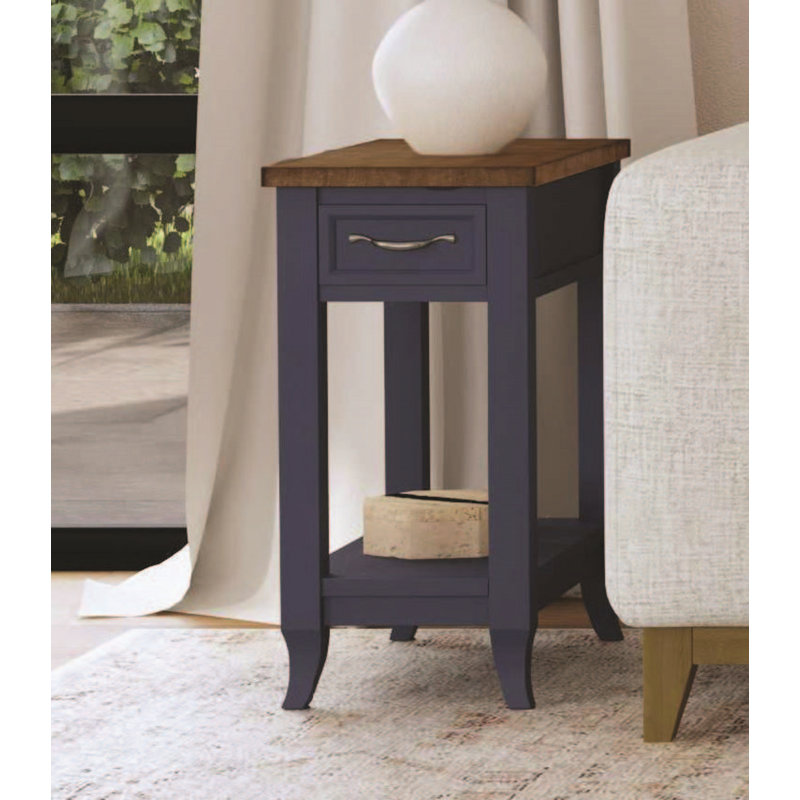 Ivree Navy/ Almond Wood Charging Chairside Cabinet