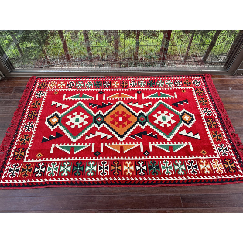 Canapé avec repose-pieds Kilim, Rouge