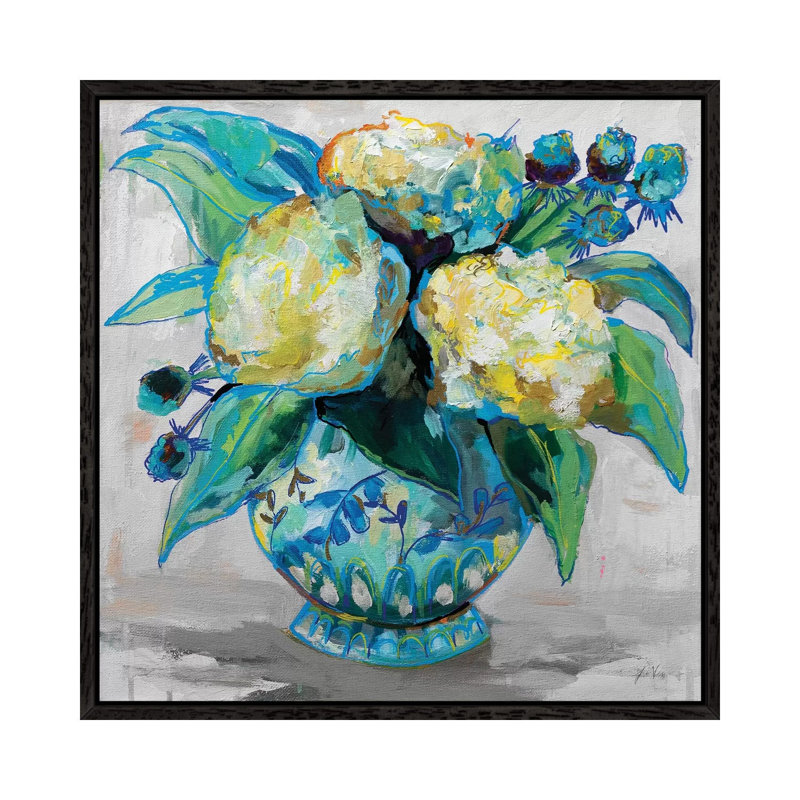 Ginger Jar I Gray by Jeanette Vertentes - Painting on Canvas, Black Framed, 45.72cm H x 45.72cm W x 3.81cm D