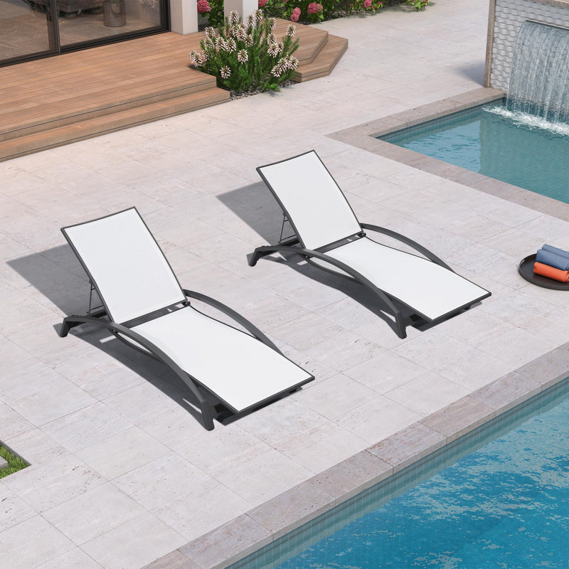 Purple Leaf Patio Reclining Chaise Lounge Set Of 2 With Ptfe Fabrics And Curved Armrests, White