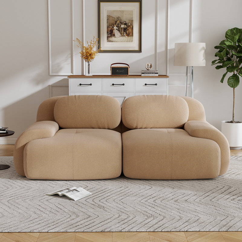 Compression Sofa, Loveseat, Corduroy Fabric Sofa, For  living rooms bedrooms Audiovisual Room, Camel
