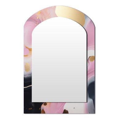Pink And Gold Marble Symphony II - Marble Irregular Shape Mirror, Pink Asymmetrical Unique Wall Mirror, Printed Metal Art