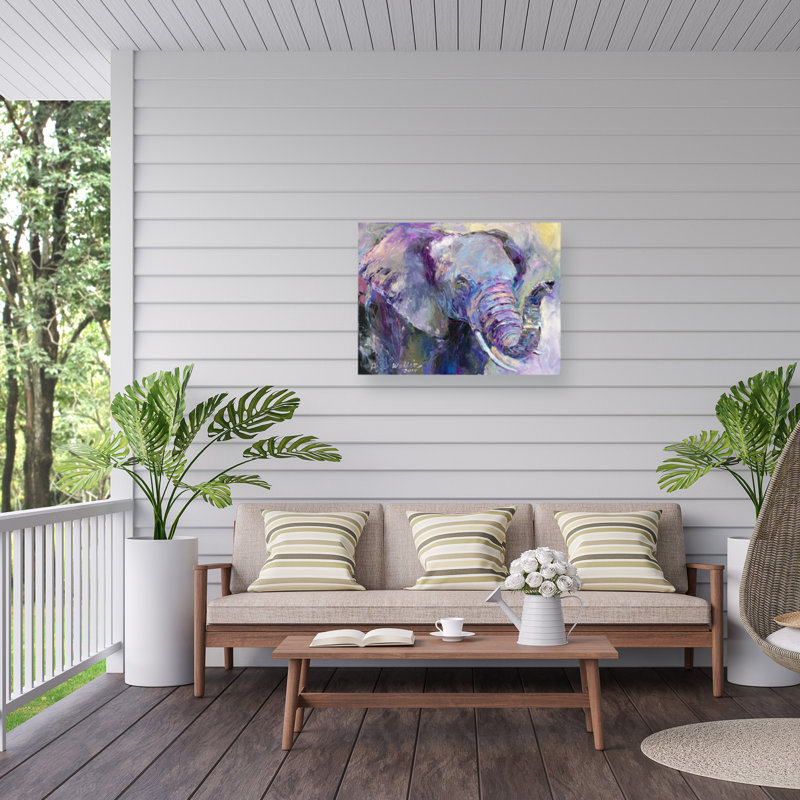 Éléphant bleu bolologien sur toile, H 24 po x l 32 po