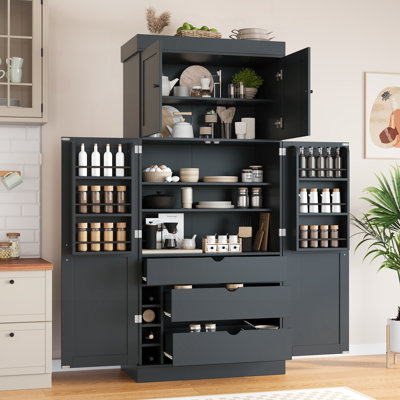 77" Tall Kitchen Pantry with Wine Racks and Drawers