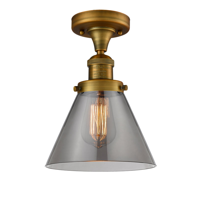 Cone 1 Light Semi-Flush Mount, Brushed Brass, Smoked