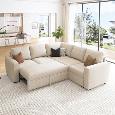 Niyona Modular Sleeper Sectional L Shaped Couch Sofa Bed With Storage Seat
