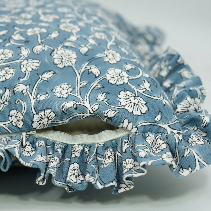 Housse de coussin à motif de volutes Fabcline Home Decor, coton, bleu, himachal, H 16 po x l 16 po, Carré