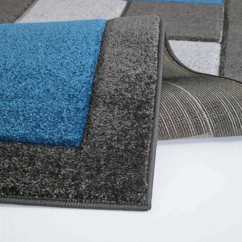 Havana Geometric Dark Grey Blue Large Rugs – Modern Living Room Carpet, Bedroom & Hallway Runner | Soft, Non-Shedding, Stain Resistant Floor Mat