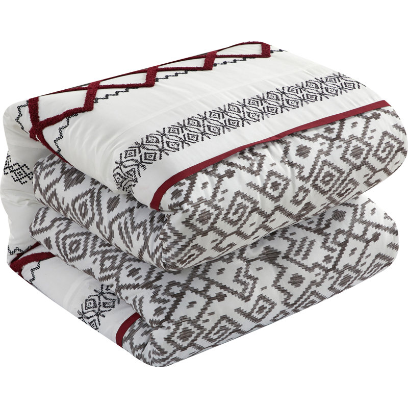 California King White and Red Geometric Microfiber Comforter Set