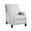 Chaise transitionnelle en chenille grise, rembourrage en mousse, garniture cloutée, siège inclinable et confortable, salon